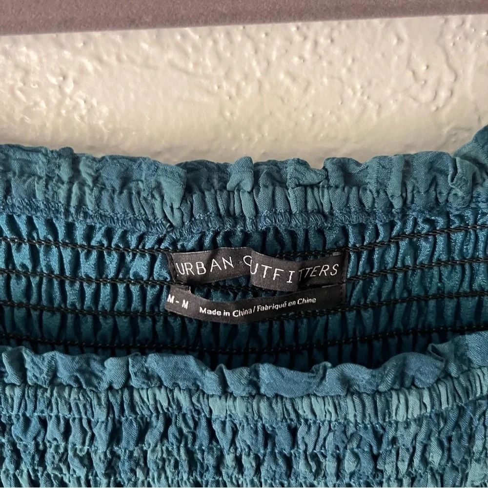 Urban Outfitters Dress Medium River Smocked Long Sleeve Blue Gingham Mini - Picture 4 of 6